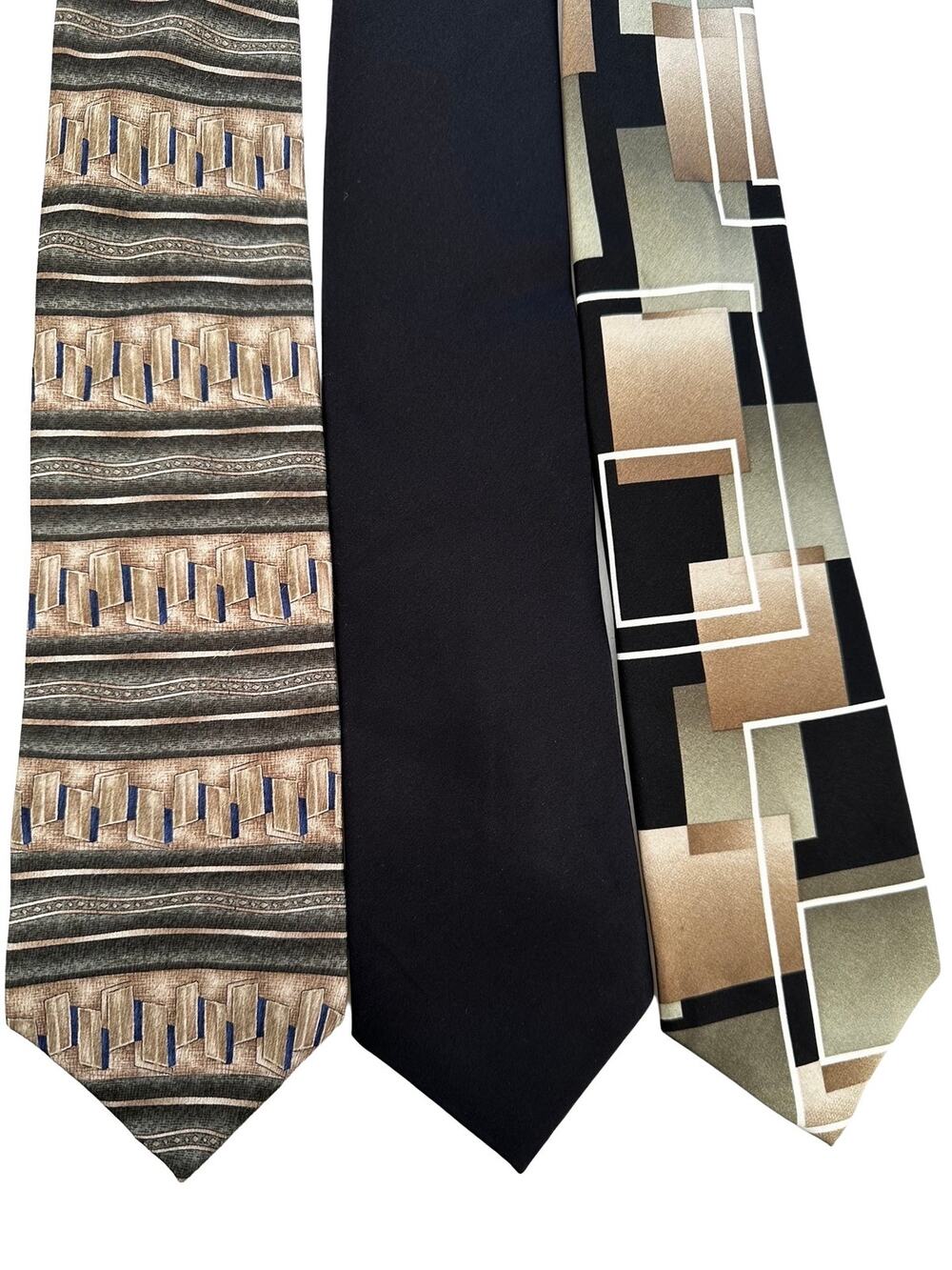 Three Vintage Puritan Silk Neckties in Black, Olive and Tans